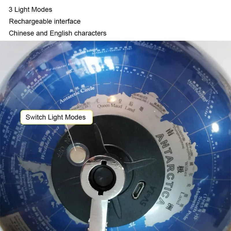 Globo Terrestre con Luce LED Rotante in Metallo Decorazione per Negozio Cameretta Dei Bambini