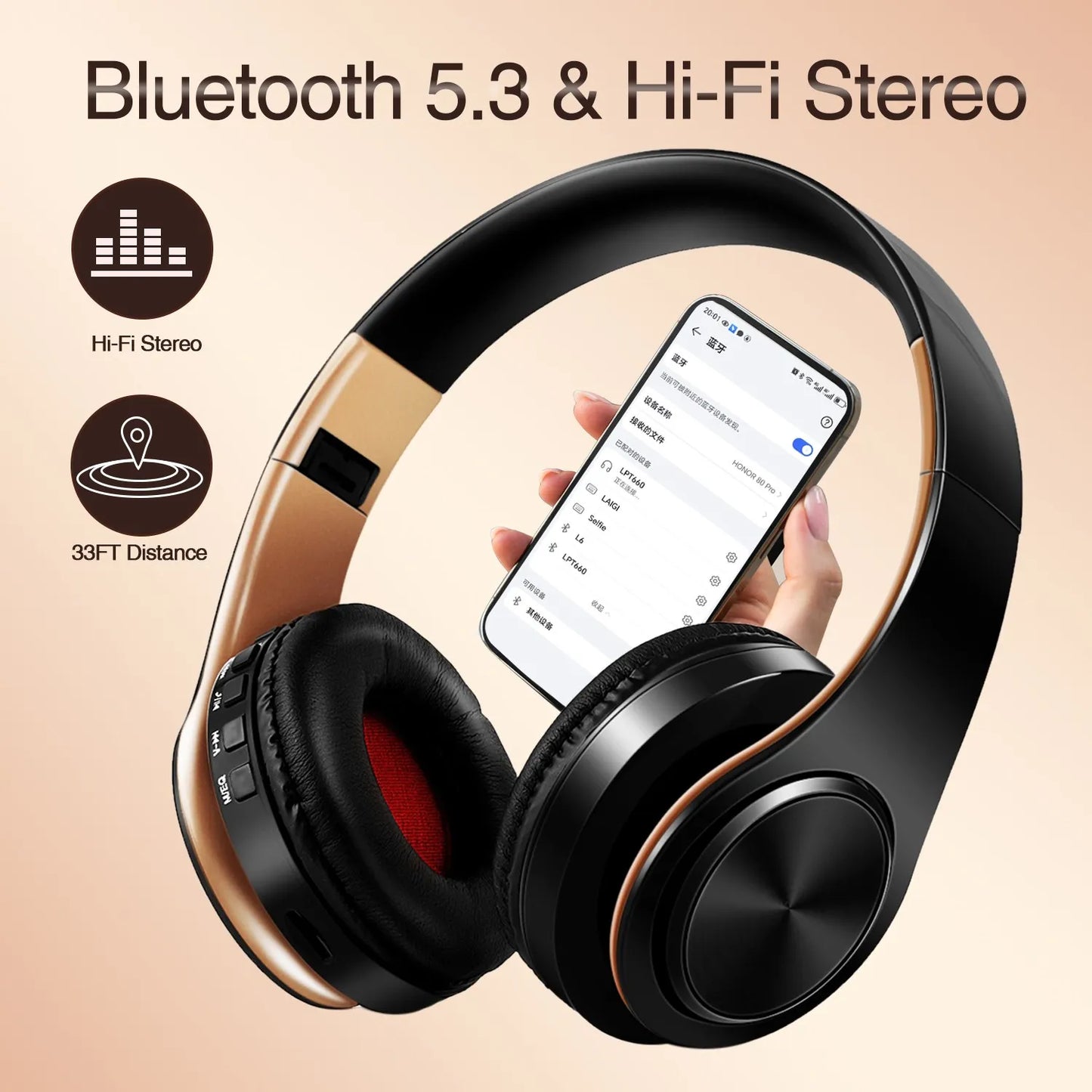 Cuffie Wireless Dorate Bluetooth con Microfono Incorporato Auricolare Stereo Universale per Android e iOS Regalo da Uomo