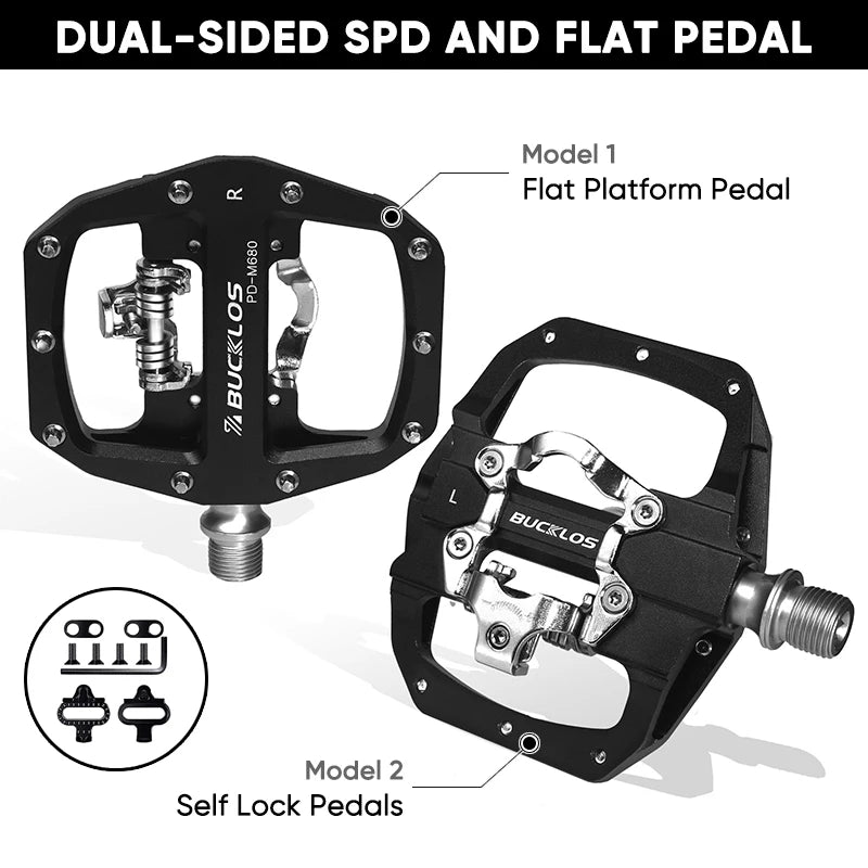 Bucklos Pedali MTB Piatto Piattaforma in Lega di Alluminio con Sistema SPD Integrato Compatibile Mountain Bike