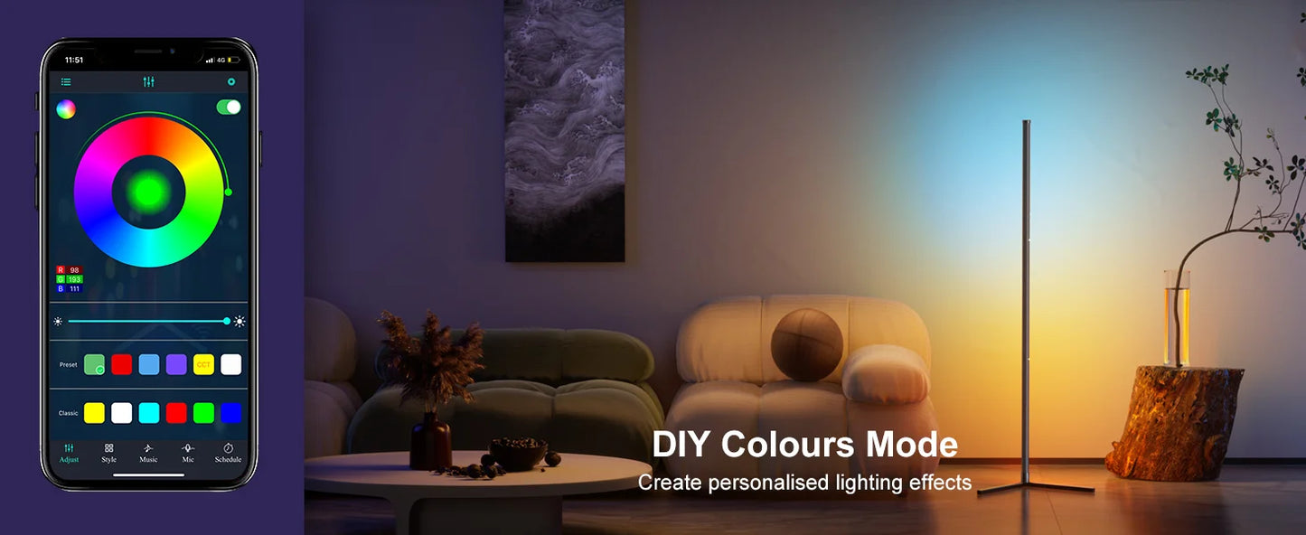 Lampada Da Terra Angolare RGB Dimmerabile Con Controllo Tramite App E Sincronizzazione Musicale