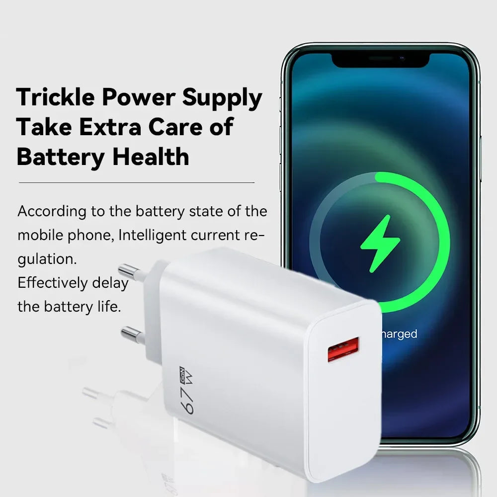 Caricabatterie USB 67W Per Xiaomi 14 13 12 11 Mi Poco Redmi Note 10 9 Pro 6A Adattatore Muro Cavo USB C Ricarica Turbo