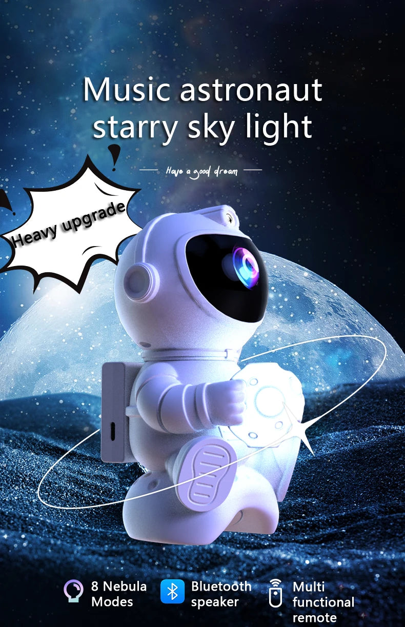 Proiettore galassia astronauta Proiettore luce notturna stella e luna Timer remoto Bluetooth 360 ° Angolo regolabile per regalo per bambini in camera da letto