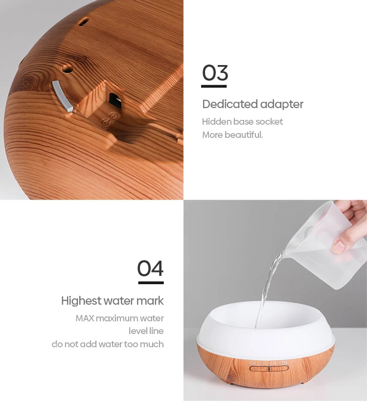 Umidificatore Ad Ultrasuoni Con Telecomando Per Diffusore Di Oli Essenziali Per Aromaterapia 550 Ml Con 7 Colori Di Luce