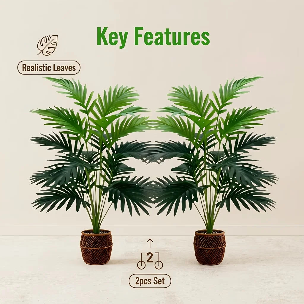 Set Da Due Piante Areca Palma Artificiali Con 24 Foglie Realistiche Per Esterno E Interni Decorazione