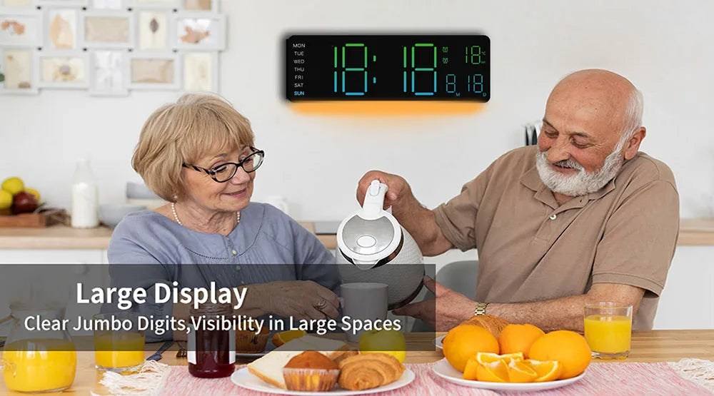 Orologio Da Parete Digitale A Led Con Calendario Telecomandato Luce Notturna Colorata Per Soggiorno Casa Intelligente