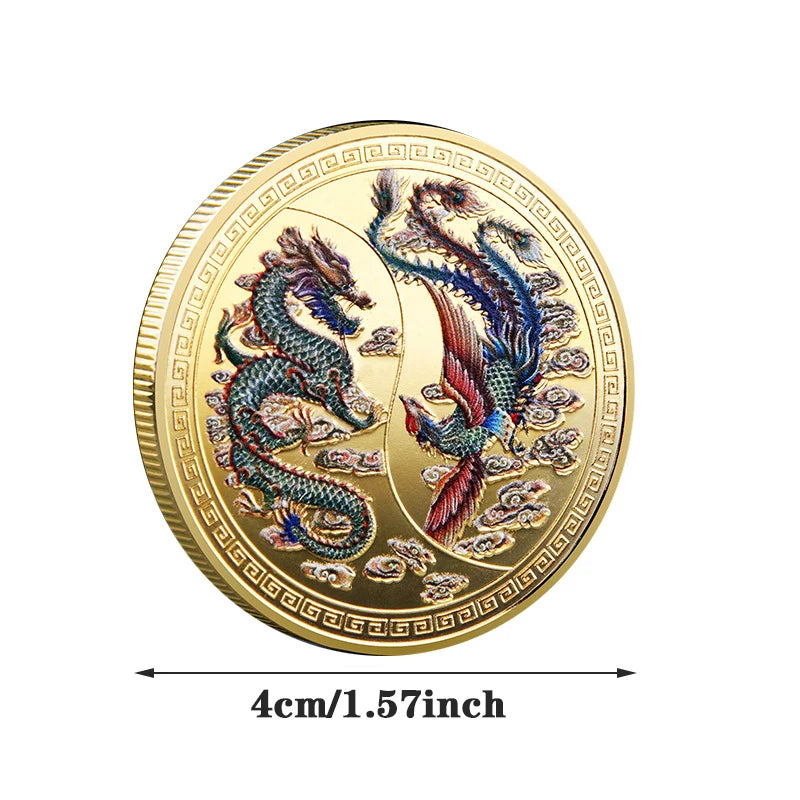 Moneta Da Collezione Commemorativa Drago Cinese E Fenice Buon Auspicio Edizione 2000 Presente