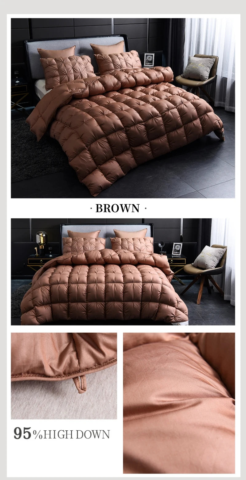 Piumino In Piuma Oca Bianca Caldo Inverno Spesso 3D Imbottitura Coperta Trapunta Letto Singolo Doppia
