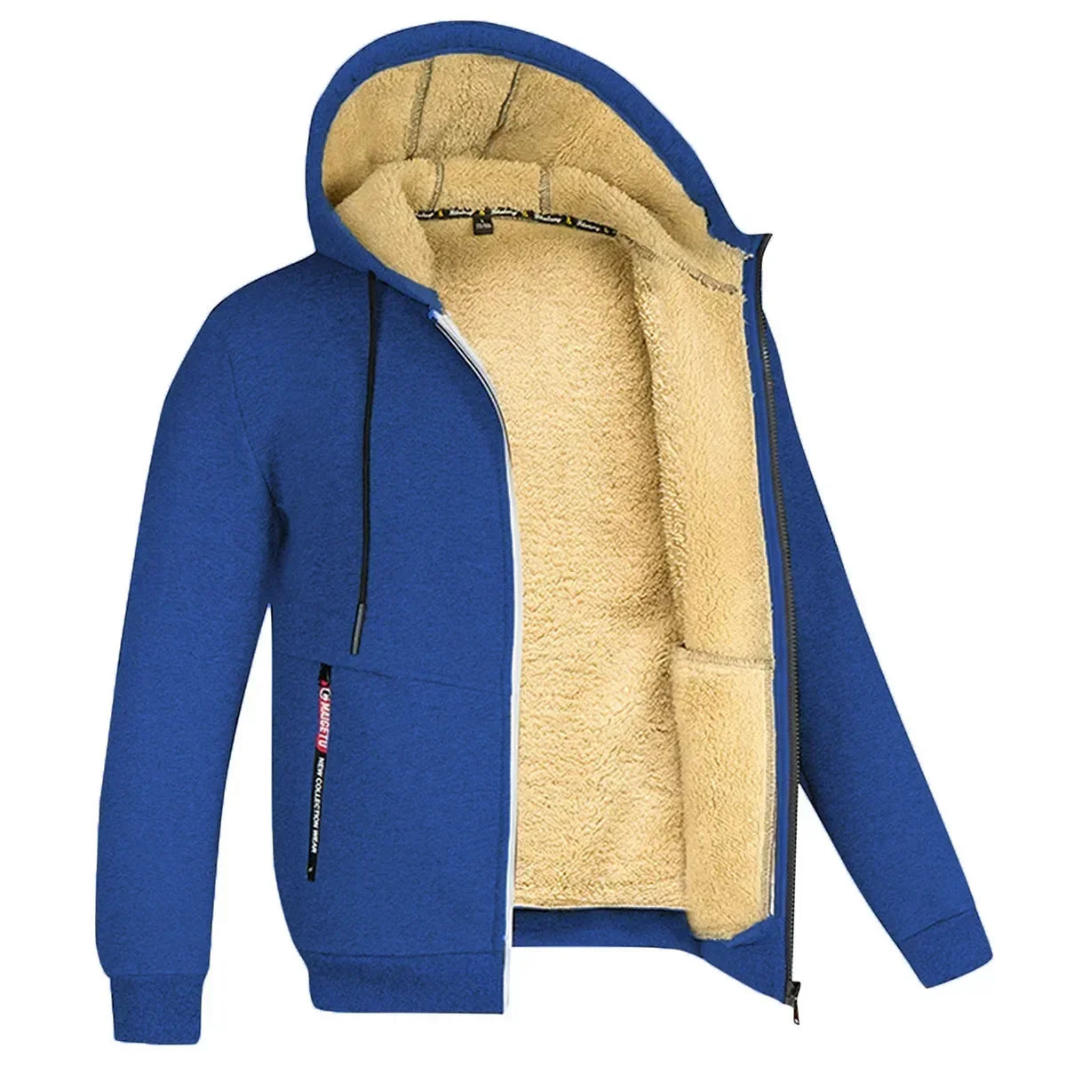 Felpa con Cappuccio Calda da Uomo con Fodera in Pile di Agnello Spessa Zip Antivento Abbigliamento Sportivo Casual