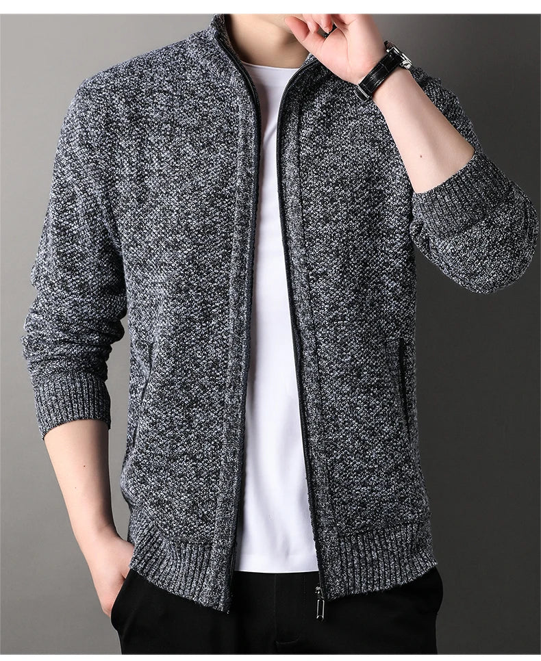 Maglione Lavorato A Maglia Con Colletto Rialzato Da Uomo Autunno Inverno Cardigan Slim In Tinta Unita Coreana