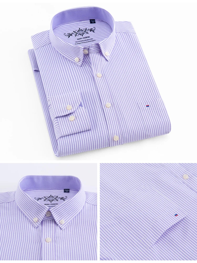 Camicia Uomo Solida Elegante Misto Cotone Traspirante Maniche Lunghe Formale Con Bottoni Vestibilità Regolare Risvolto