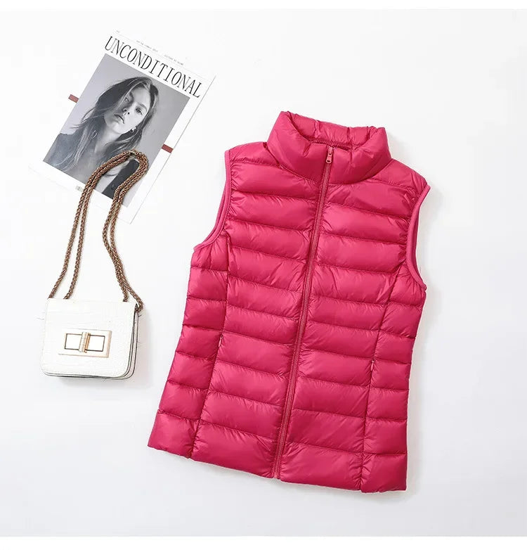 Gilet Piumino Donna Leggero Autunno Primavera Bianco Senza Maniche Piumino D Anatra Per Ufficio
