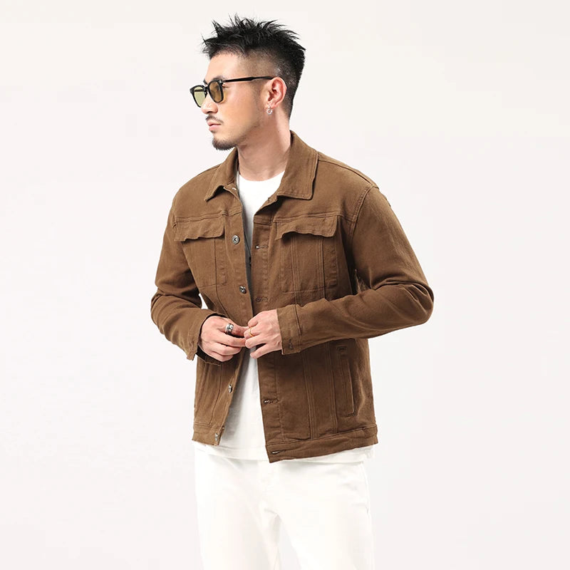 Giacca Jeans Caramello da Uomo 2025 Primavera Autunno Nuovo Stile Slim Elasticizzata Classica Moda