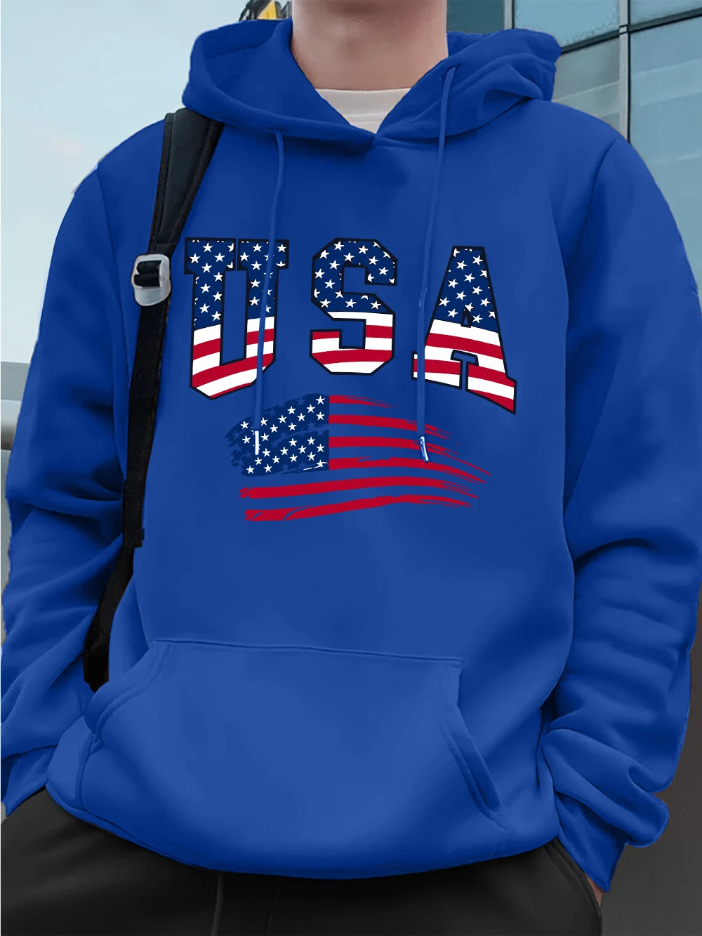 Felpa Con Cappuccio Da Uomo Con Stampa Bandiera USA In Pile Invernale Caldo Oversize Hip Hop Abbigliamento Sportivo