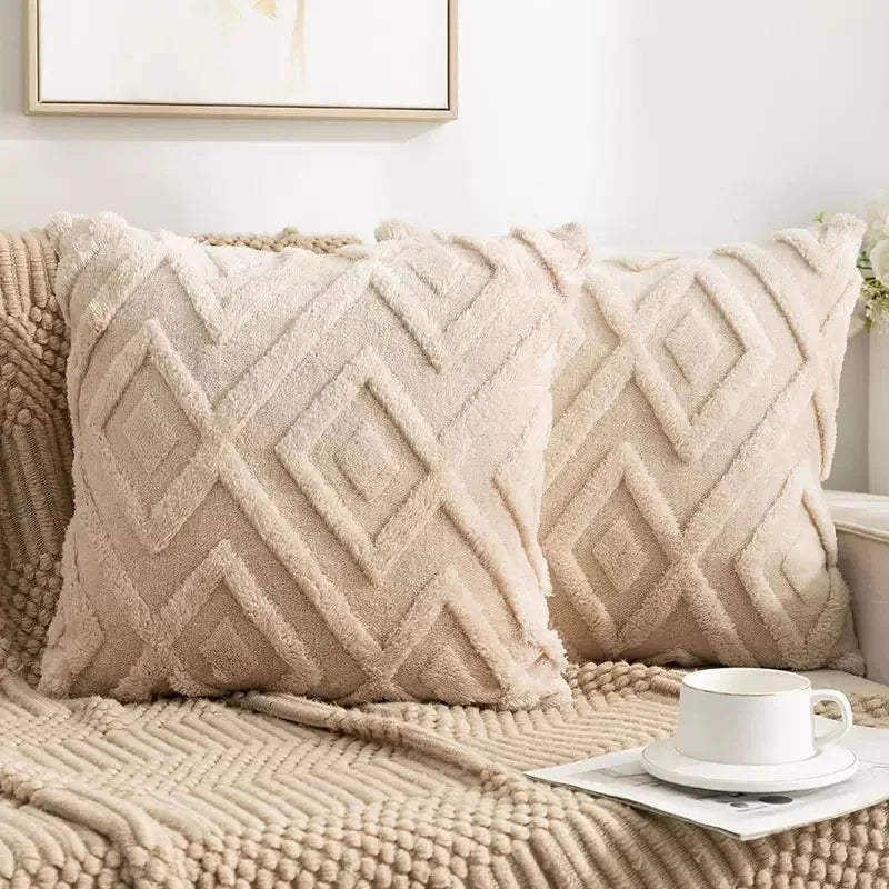 Due Fodere Per Cuscini In Peluche Artificiale Con Motivo Geometrico Per Biancheria Da Letto E Decorazioni Per La Casa