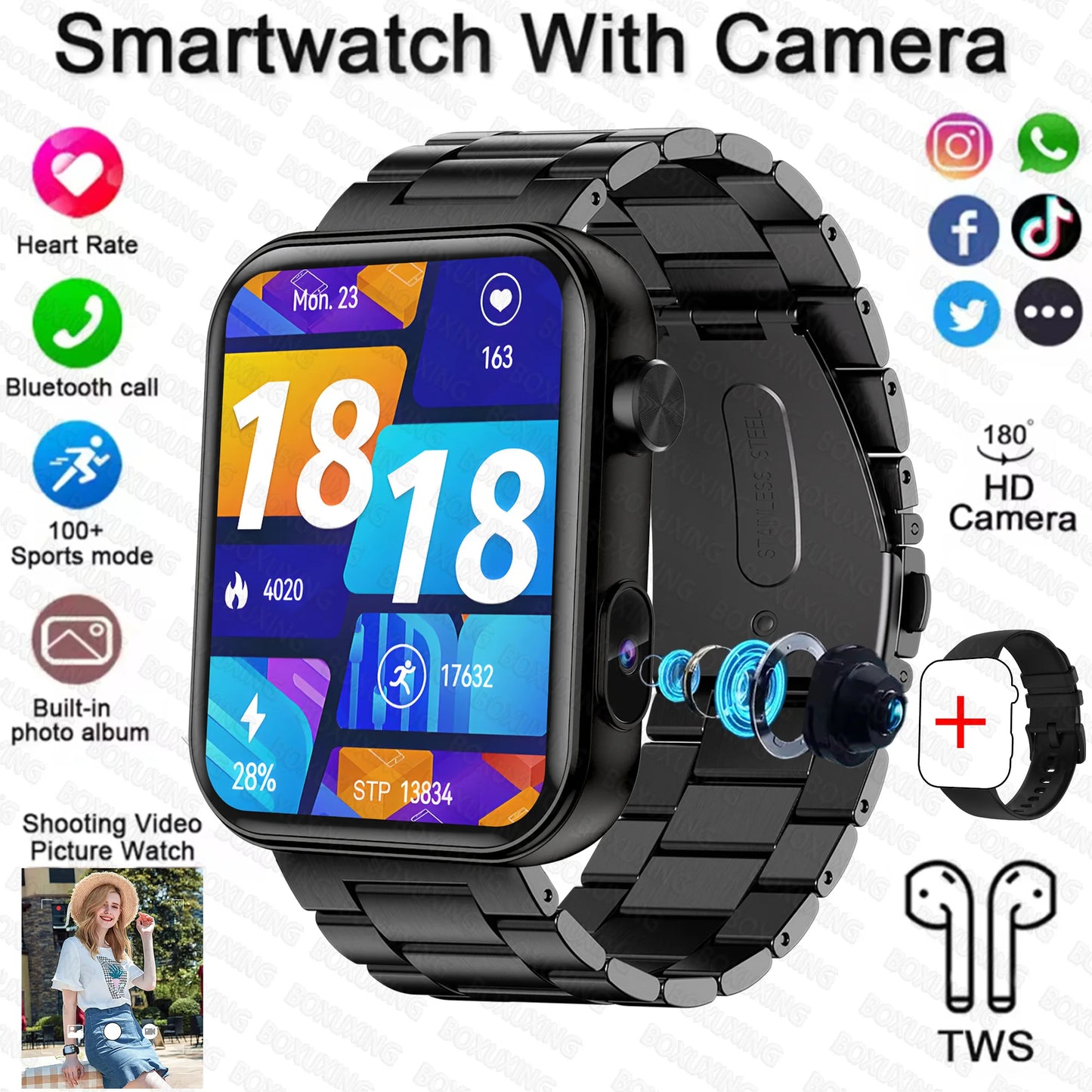 Smartwatch Con Fotocamera Registrazione Video Sincronizzazione Telefono Memoria Ampia Bluetooth Chiamate Musica 2025