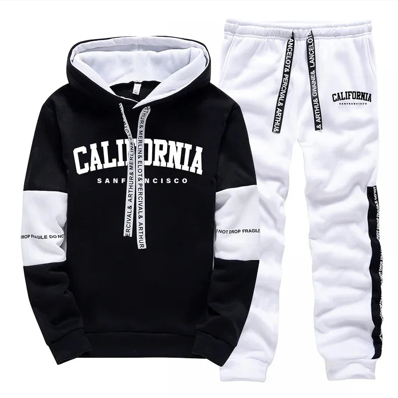 Tuta Sportiva Da Uomo Alla Moda Con Stampa Felpa Con Cappuccio E Pantaloni Per Attività All Aperto Jogging