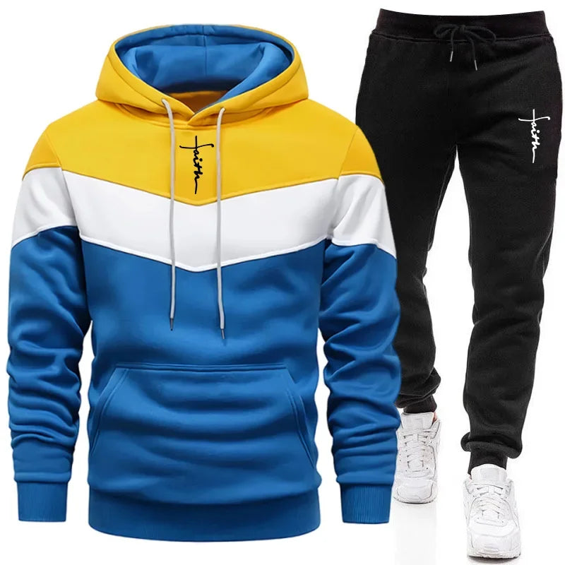Completo Tuta Da Uomo Felpa Con Cappuccio Tricolore Autunno Inverno Moda Casual Comfort Alta Qualità Pantaloni Abbinati