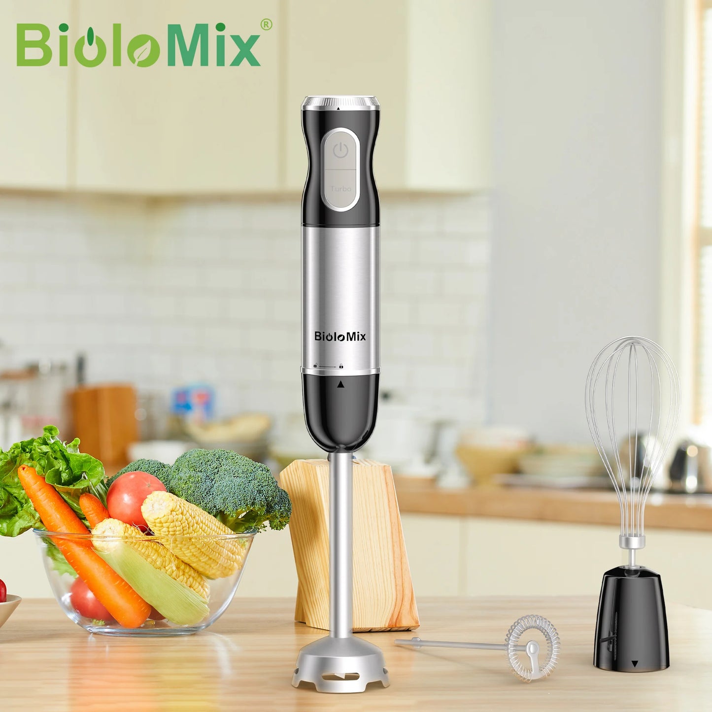 Frullatore Manuale Ad Immersione BioloMix 3 In 1 Da 1000 W Con Lama In Acciaio Inossidabile 304 Per Frullati E Purea