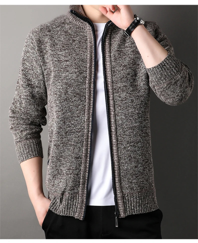 Maglione Lavorato A Maglia Con Colletto Rialzato Da Uomo Autunno Inverno Cardigan Slim In Tinta Unita Coreana