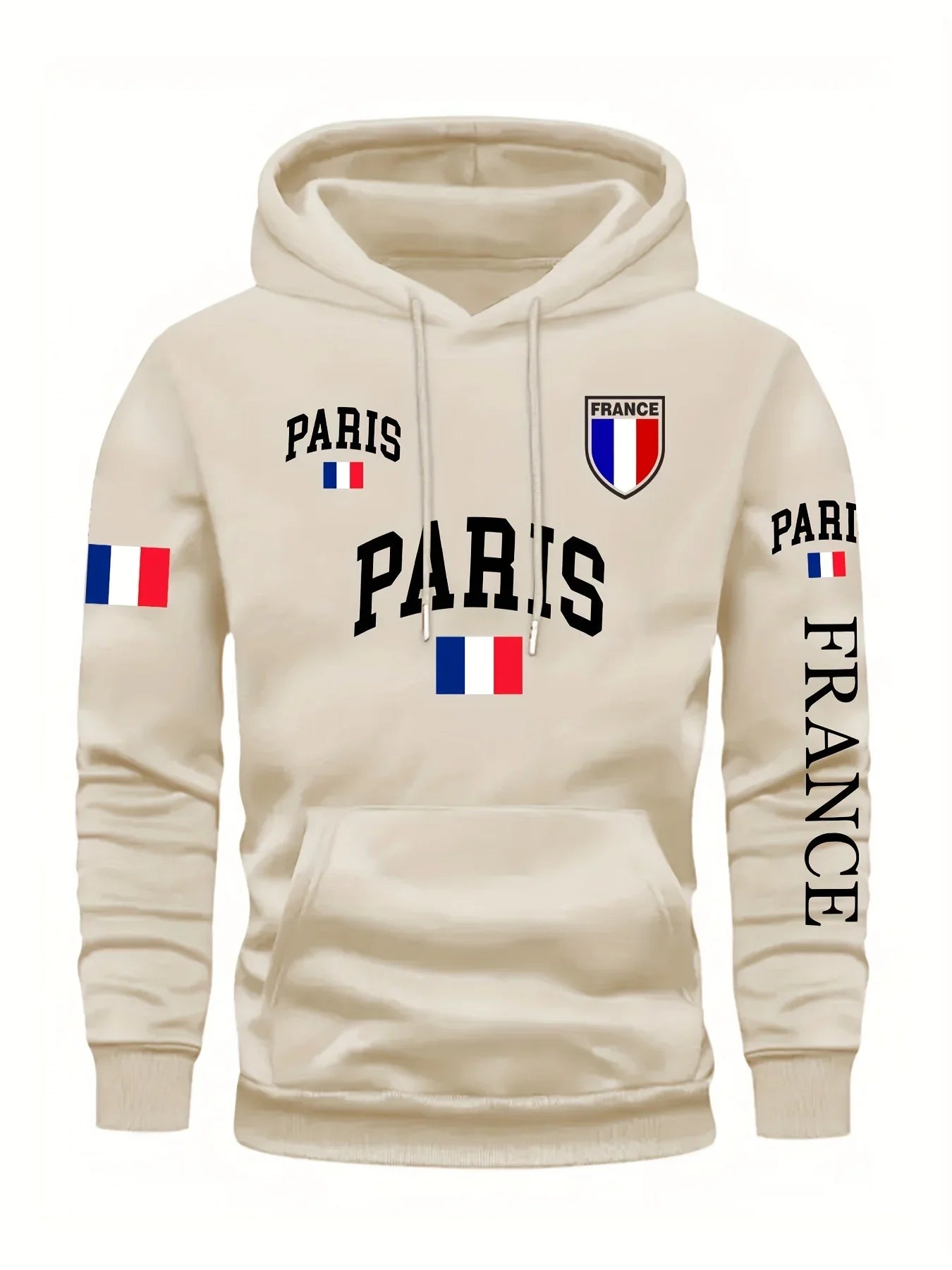 Felpa con Cappuccio da Donna Bandiera di Parigi Stampata Autunno Inverno Abbigliamento Casual Caldo Confortevole
