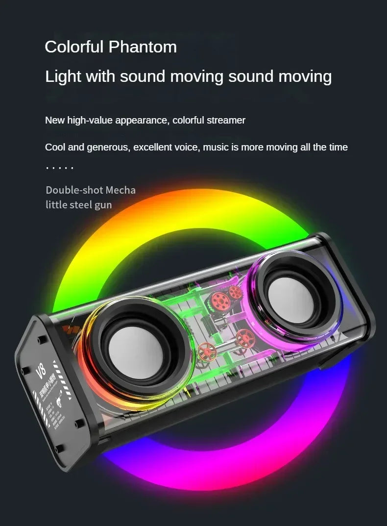 Altoparlante Bluetooth TWS V8 Mecha Trasparente Con Luce RGB Suono Potente Bass Subwoofer Per Feste In Casa