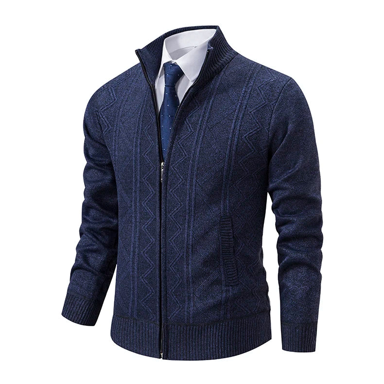 Giacca Ispessita Uomo Autunno Inverno Calda Linea Tendenza Colletto Mandarino Cardigan Lavorato A Maglia Cappotto