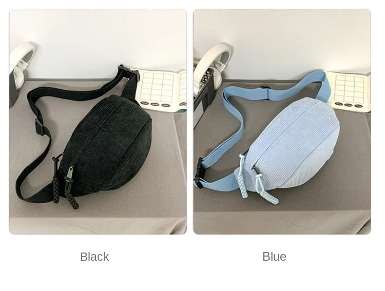 Marsupio Da Donna In Velluto A Coste Grande Capacità Borsa Da Petto Stile Street Tracolla E Cintura Casuale