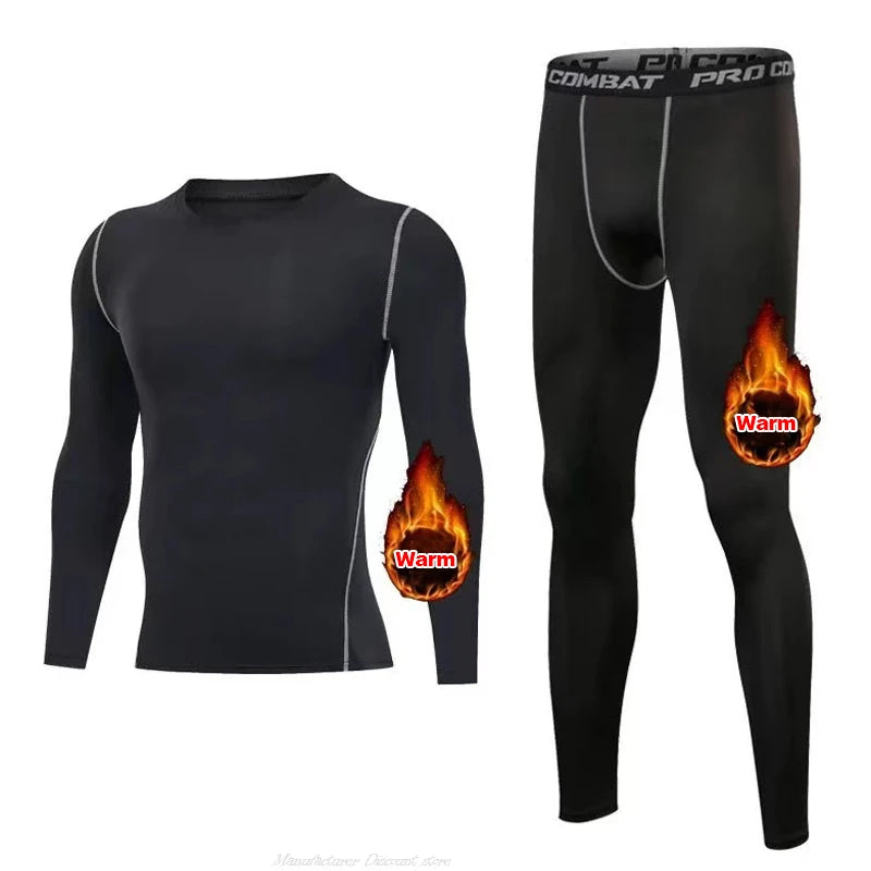 Nuovo Set Da Uomo Biancheria Termica 2 Pezzi In Pile Maglie Mutande Lunghe Collant A Compressione Per Fitness