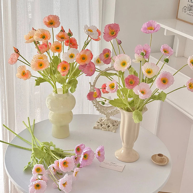 Bouquet Di Fiori Artificiali A 4 Teste Di Papavero In Seta Per Nozze E Feste Decorazione Domestica Elegante