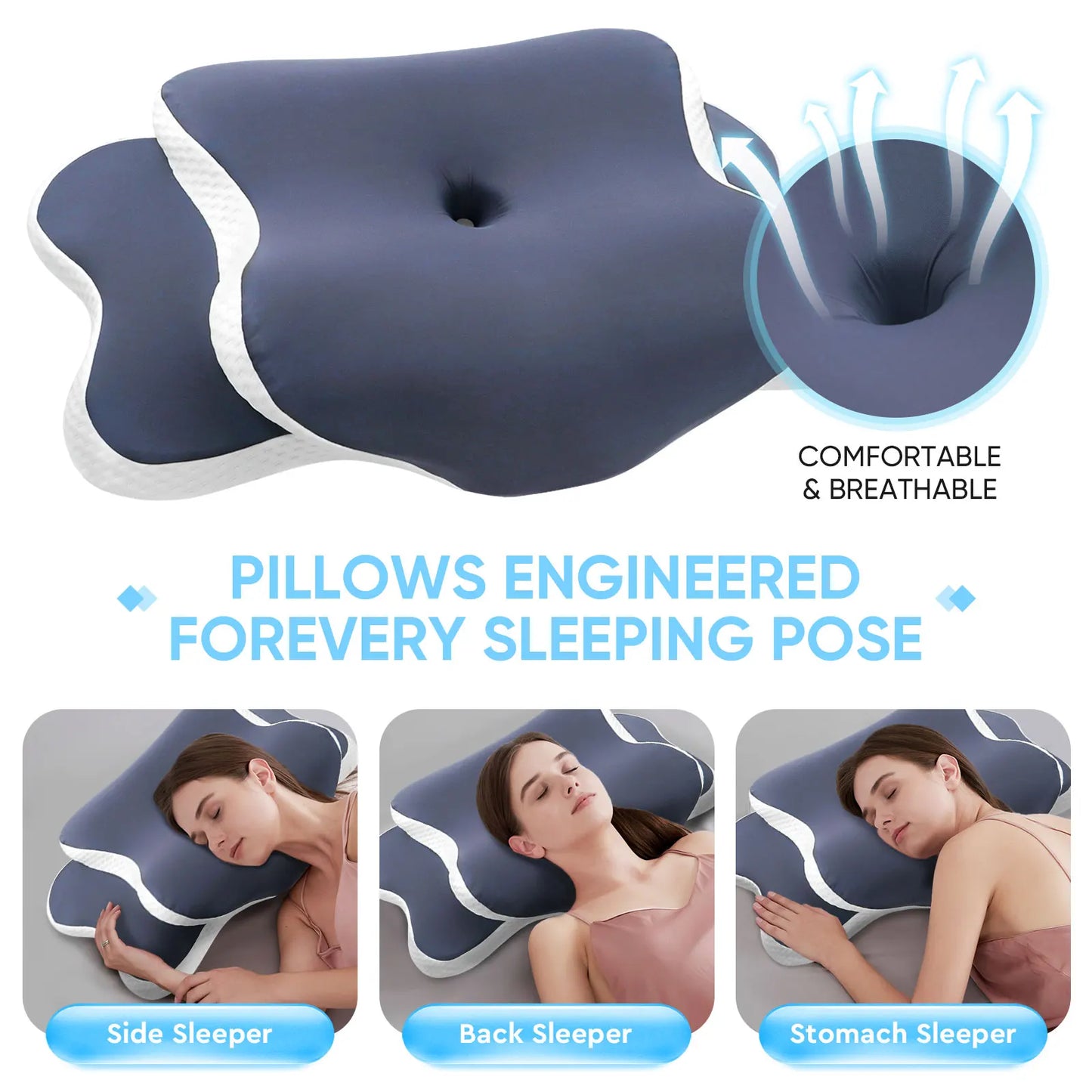 Cuscino in memory foam Cuscino cervicale Sollievo dal dolore al collo Contorno Supporto ortopedico ergonomico per il collo per regalo per il sonno dello stomaco laterale della schiena