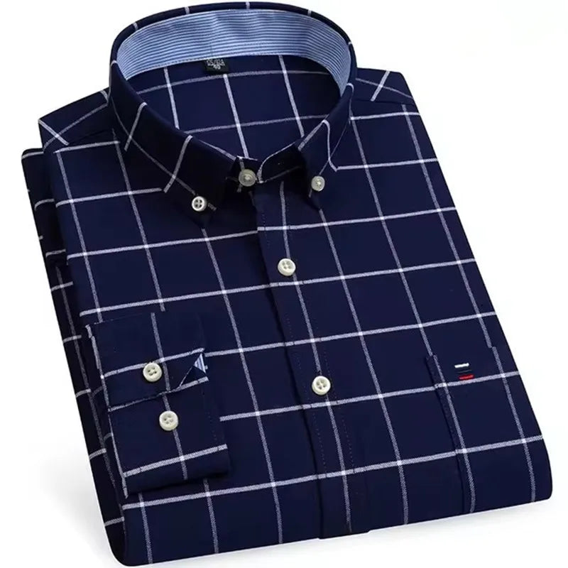 Camicie Da Uomo In Cotone Oxford A Quadri Bamboople Tasca Singola Maniche Lunghe Abbottonata Vestibilità Standard 6XL 7XL