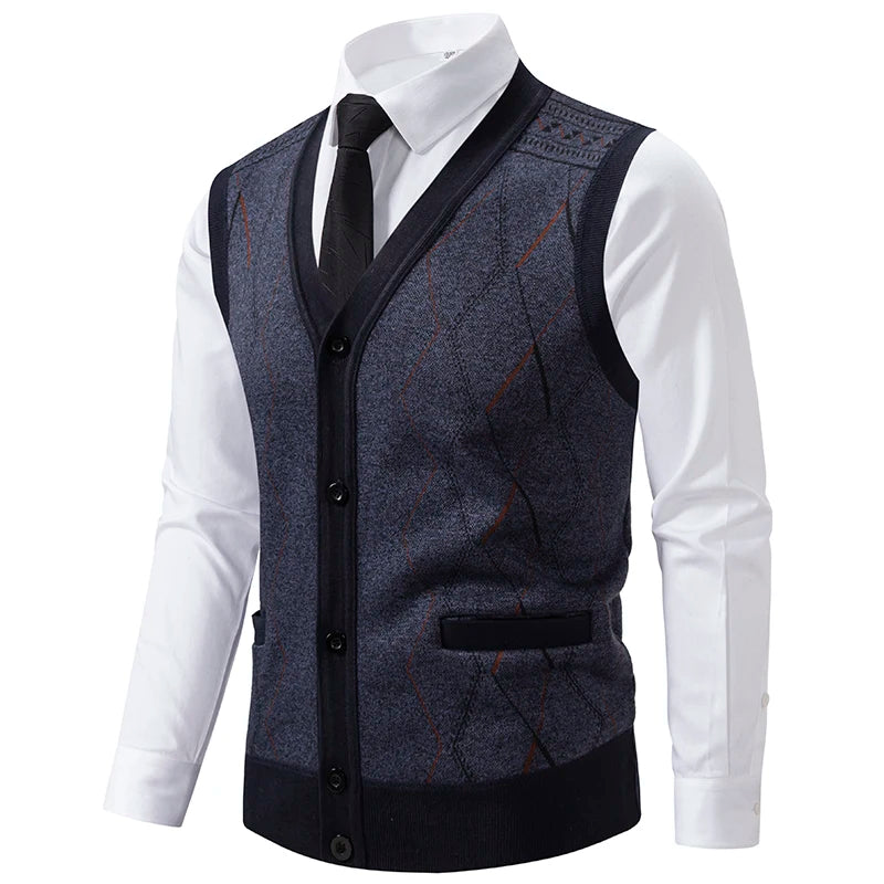 Gilet Da Uomo Con Scollo A V Senza Maniche In Maglia Lavorata Con Bottoni E Fodera In Pile Per Autunno Inverno