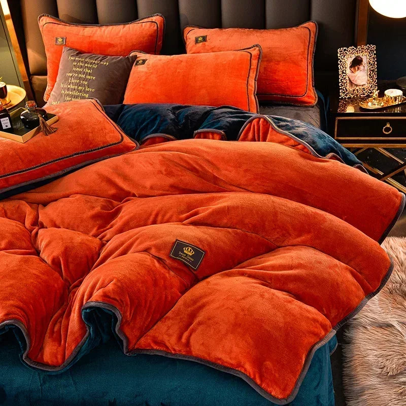 Set Di Biancheria Da Letto In Pile Di Latte Ultra Spesso Queen Size Copripiumino Invernale Caldo Di Fascia Alta