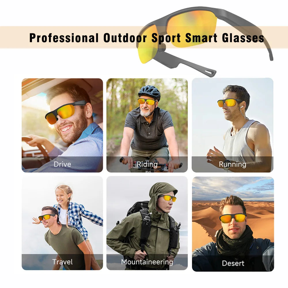 Occhiali Intelligenti Da Uomo Con Cuffie Bluetooth 5.0 Occhiali Da Sole Sport Per Esterni Musica Fotocamera Chiamate Assistente Vocale