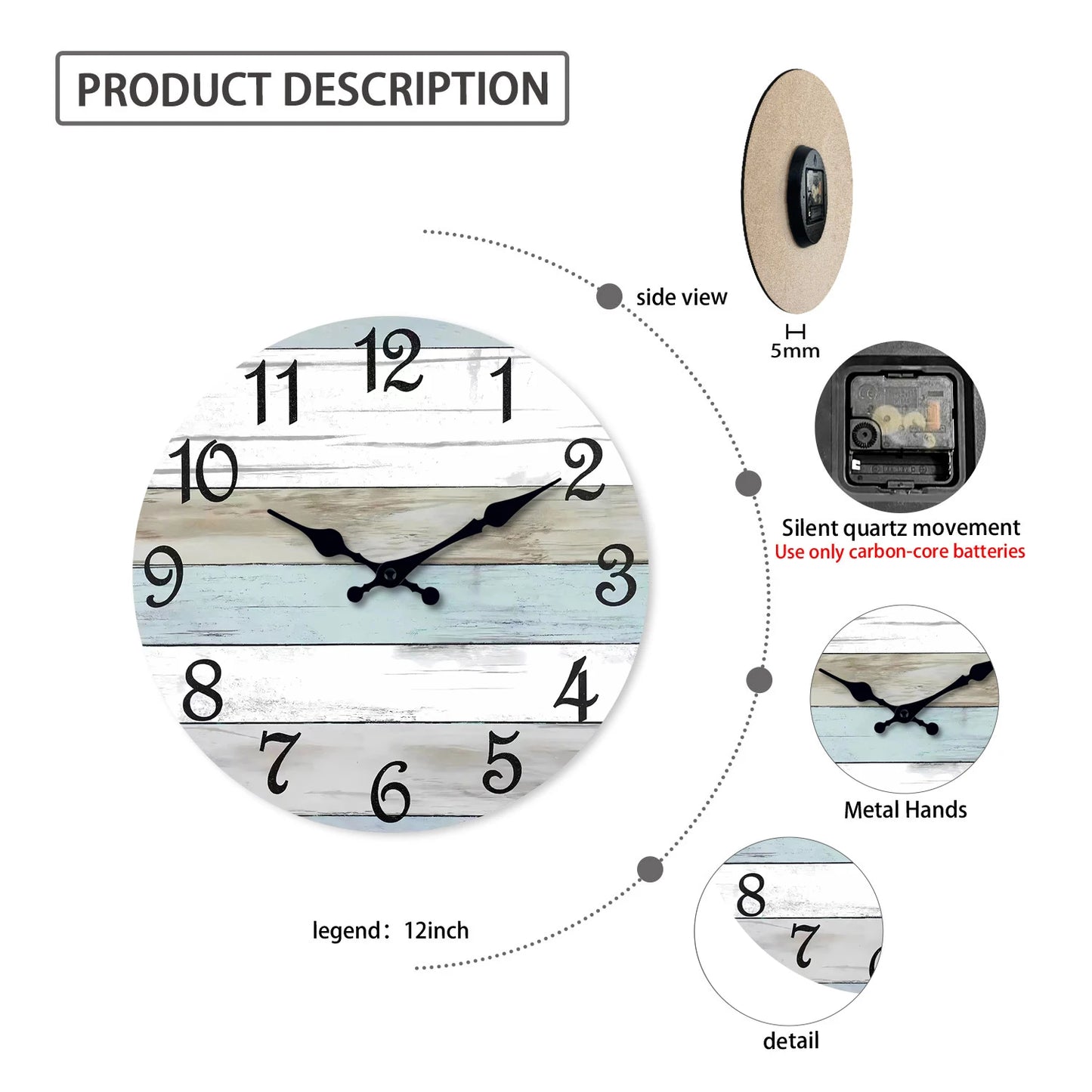 Orologio Da Parete Silenzioso In Legno 10 14 Pollici Motivo Naturale Per Soggiorno Letto Cucina Ufficio Regalo Ideale