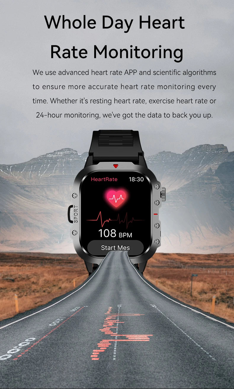 LAXASFIT Orologio Militare Da Uomo Smartwatch Con Schermo Touch HD Da 2.01 Pollici Chiamata Vocale Bluetooth