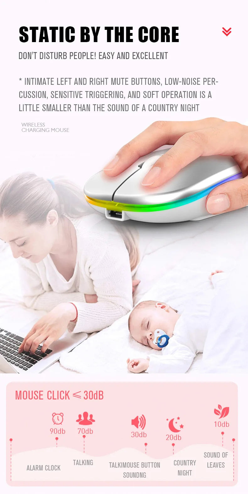 Mouse Wireless Bluetooth Ricaricabile USB RGB 1600 DPI 2,4 GHz Per PC Laptop Tablet MacBook Gaming
