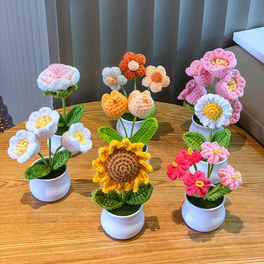 Fiore In Vaso Fai Da Te Rosa Mini Tessuti A Mano Per Scrivania Ufficio Decorazione Casa Filo Di Lana