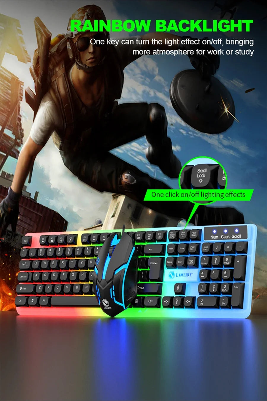 NG GTX350 Tastiera Da Gioco E Mouse Combo USB Cablata Con Retroilluminazione LED Per PC Desktop Nero