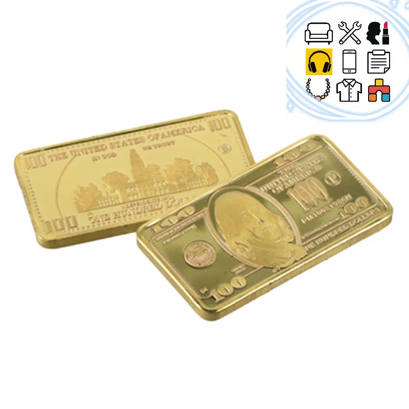 Pezzo Unico Lingotto D'Oro Da 100 Dollari USA 24K Barra Dorata Metallica Americana Lingotto Dorato