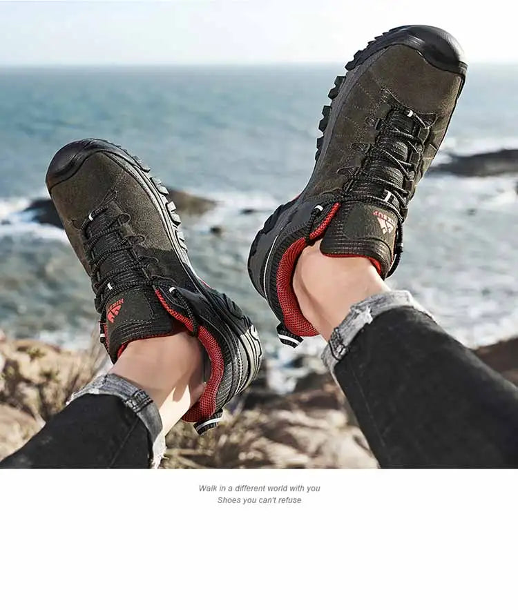 HikeUp Scarpe Da Trekking Uomo In Pelle Resistente Alta Qualità Con Suola In Gomma Per Esterni