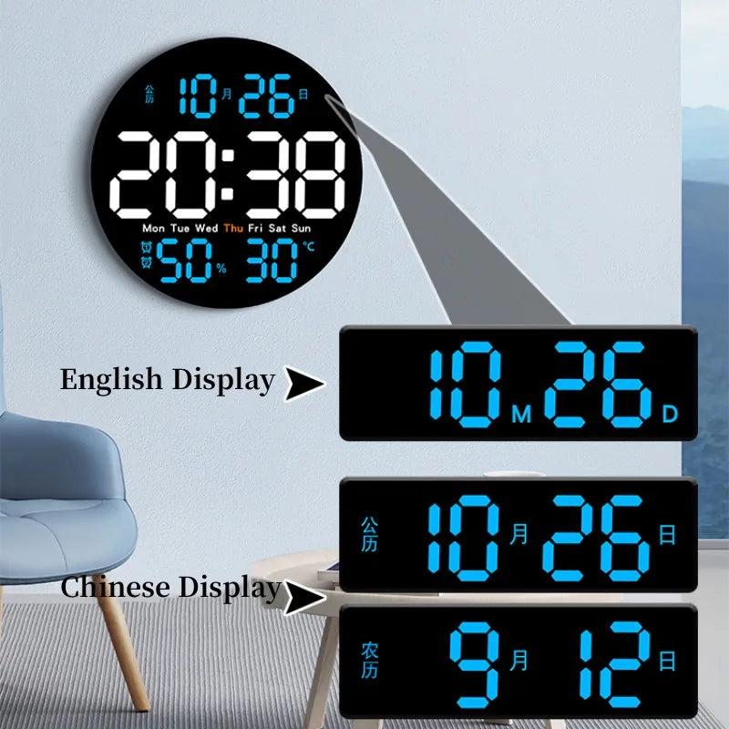 Orologio Da Parete Digitale DieciPollici Con Telecomando Temperatura Umidità Data Conto Alla Rovescia Sveglie Led Dimmer
