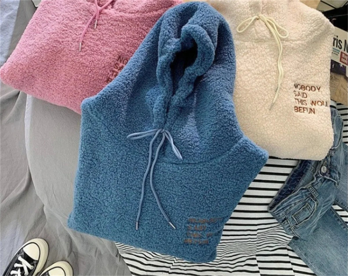 Felpa Con Cappuccio Donna Autunno Inverno Moda Coreana Allentata Casual Street Manica Lunga Lettera Solida