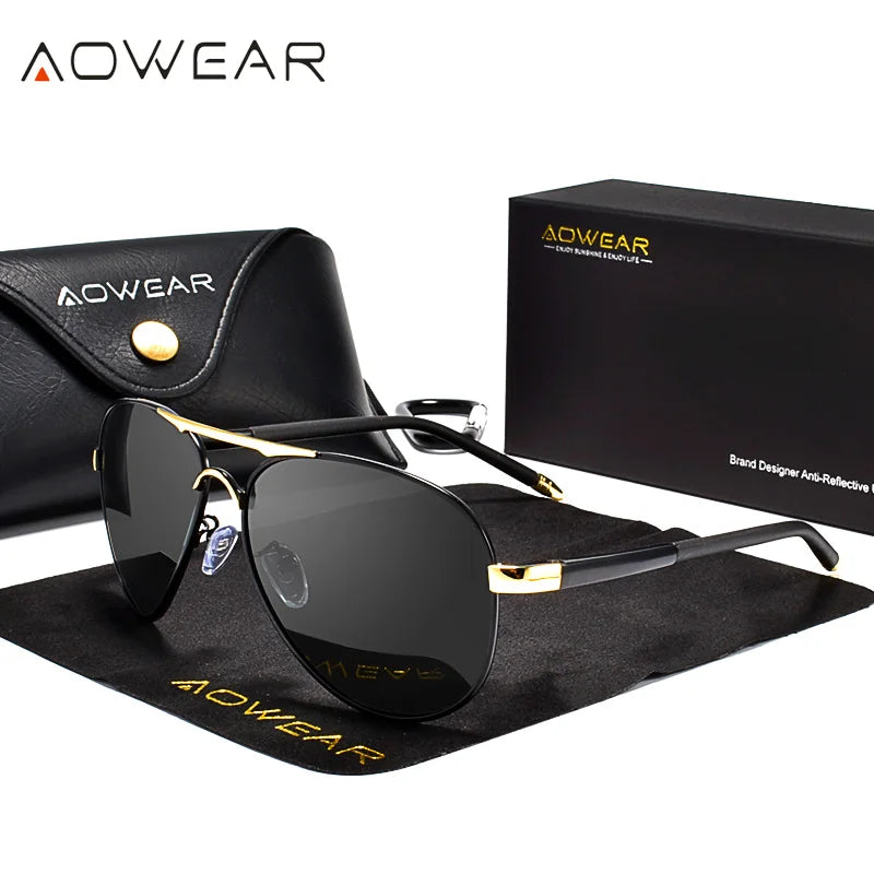 Occhiali Da Sole Da Aviazione Uomo Polarizzati A Specchio HD UV400 Aowear Da Pilota