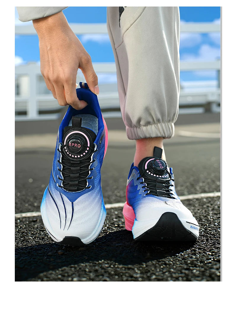 Scarpe sportive da uomo Scarpe da corsa da maratona con piastra in carbonio con palmo pieno Scarpe da tennis da coppia leggere e traspiranti in mesh Scarpe da allenamento