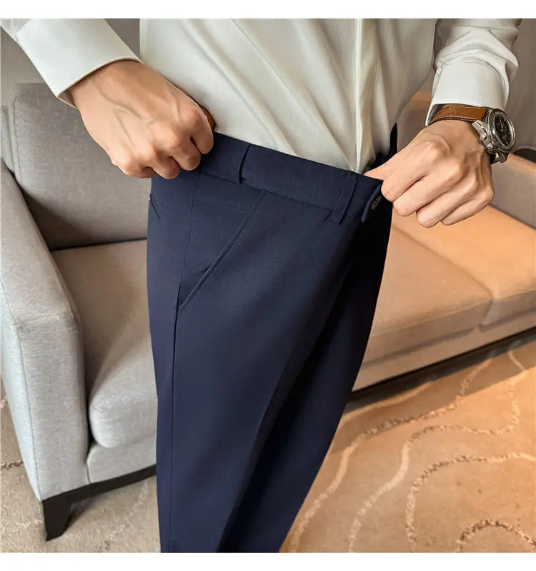 Pantaloni Da Uomo 2026 Primavera Slim Fit Eleganti Elasticizzati Tinta Unita Business Casual Pantaloni Da Ufficio