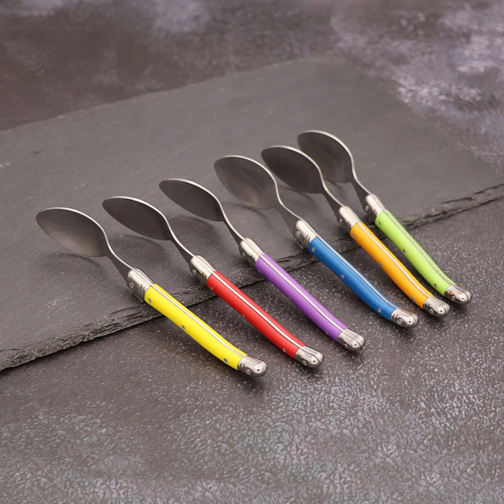 Set Da 6 Cucchiaini Da Caffè In Acciaio Inox Con Manico Arcobaleno ABS Laguiole Per Gelato E Dolci Stoviglie Colorate