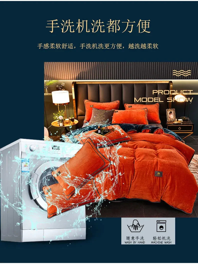 Set Di Biancheria Da Letto In Pile Di Latte Ultra Spesso Queen Size Copripiumino Invernale Caldo Di Fascia Alta