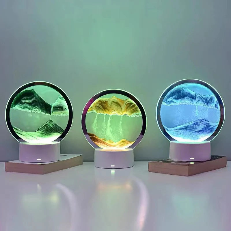Clessidra Creativa Sabbie Mobili Luminose e Pittura Paesaggistica Ornamento Per Soggiorno Ufficio Luce Lusso Regalo