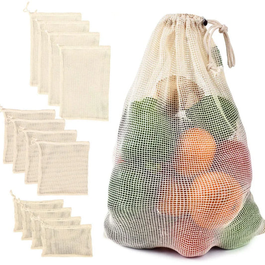 Sacchetti di verdure in rete di cotone producono borsa riutilizzabile in rete di cotone borsa per la conservazione delle verdure cucina frutta verdura con coulisse